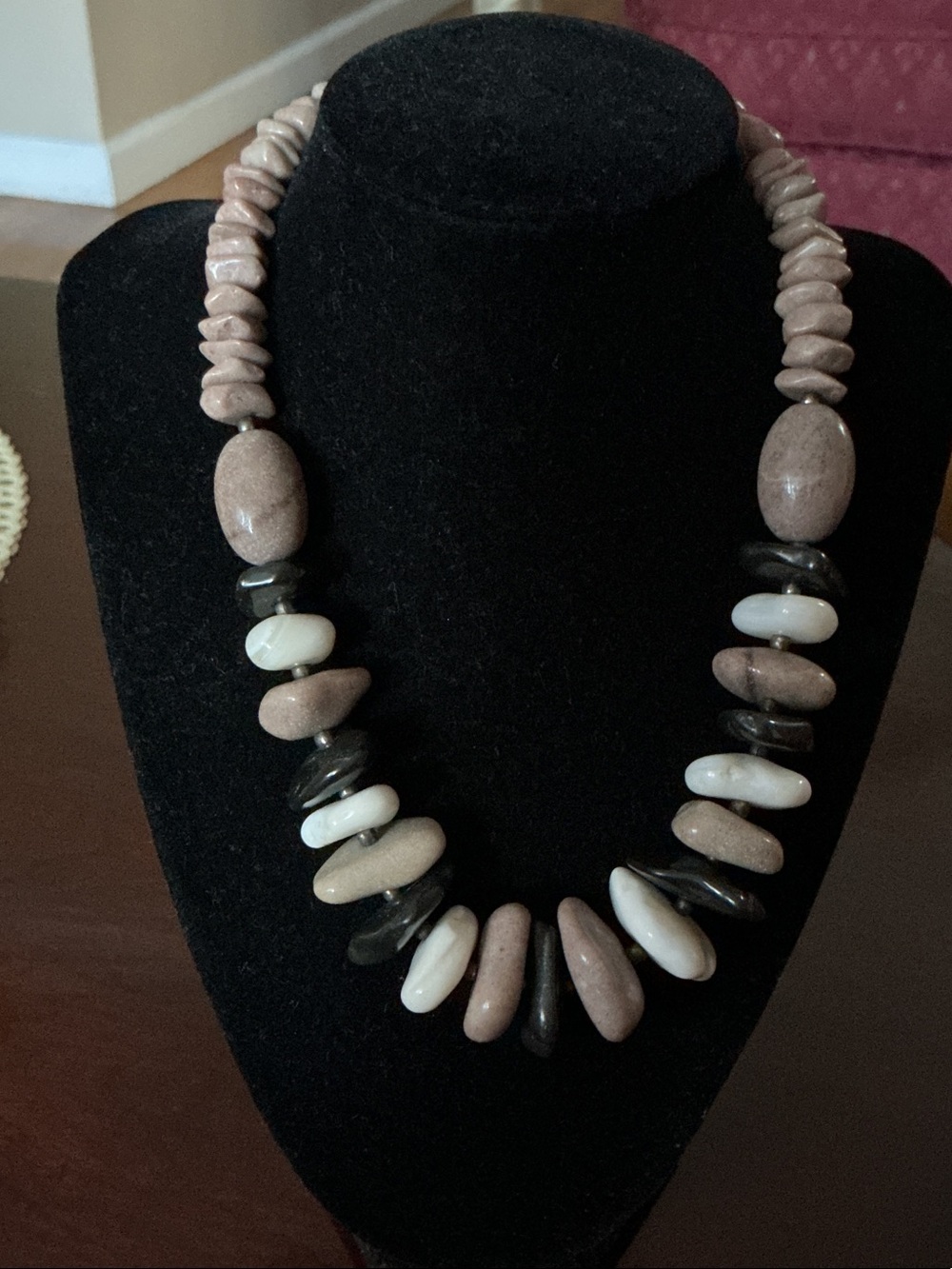 New York & Company Neutral Beaded Statement Necklace - Cream, Taupe & Black